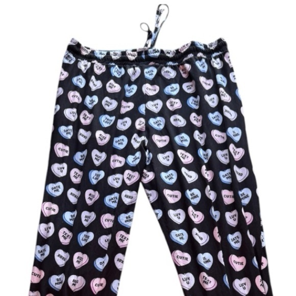 Main and Local Valentines Heart Joggers Black Pink Blue Elastic Waist L - Picture 4 of 6